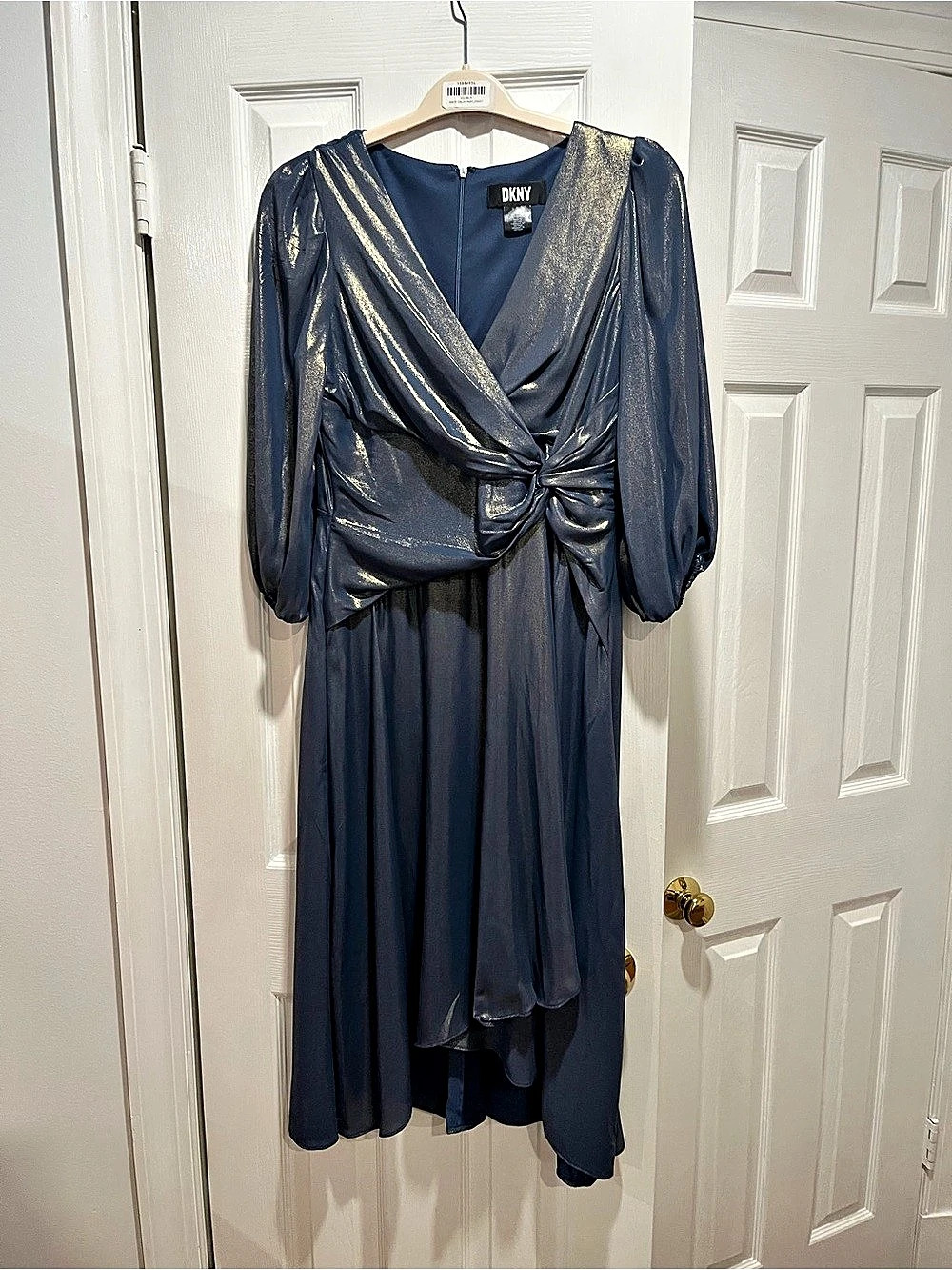 DKNY Twist-Front Dolman-Sleeve V-Neck Dress Blue Size 8